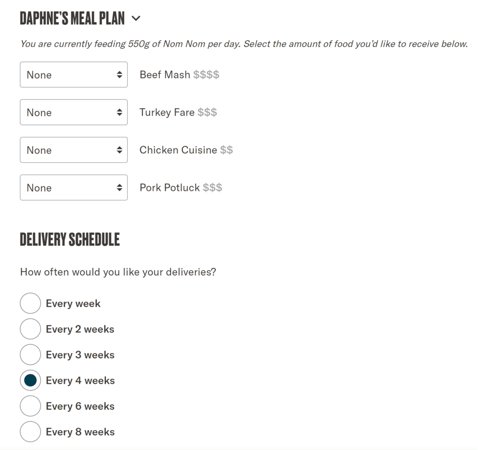 nom nom meal plan customization