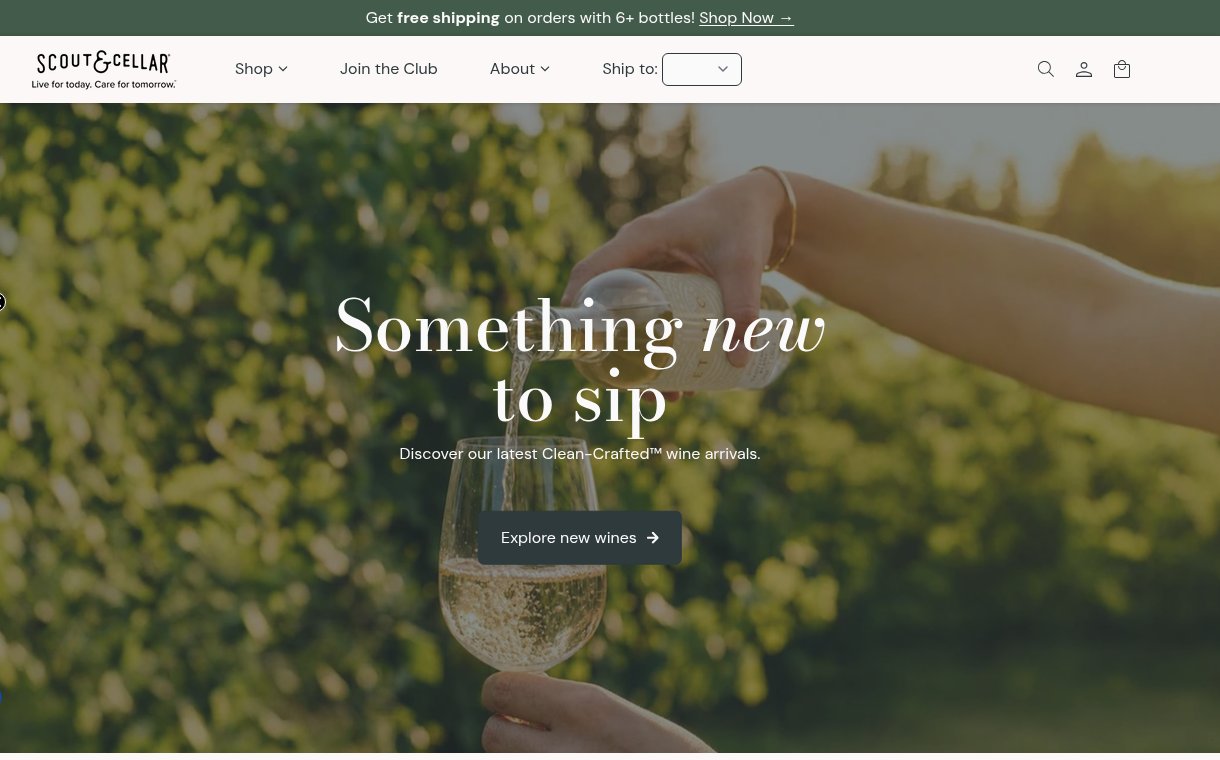 Scout & Cellar homepage: Clean-Crafted wine