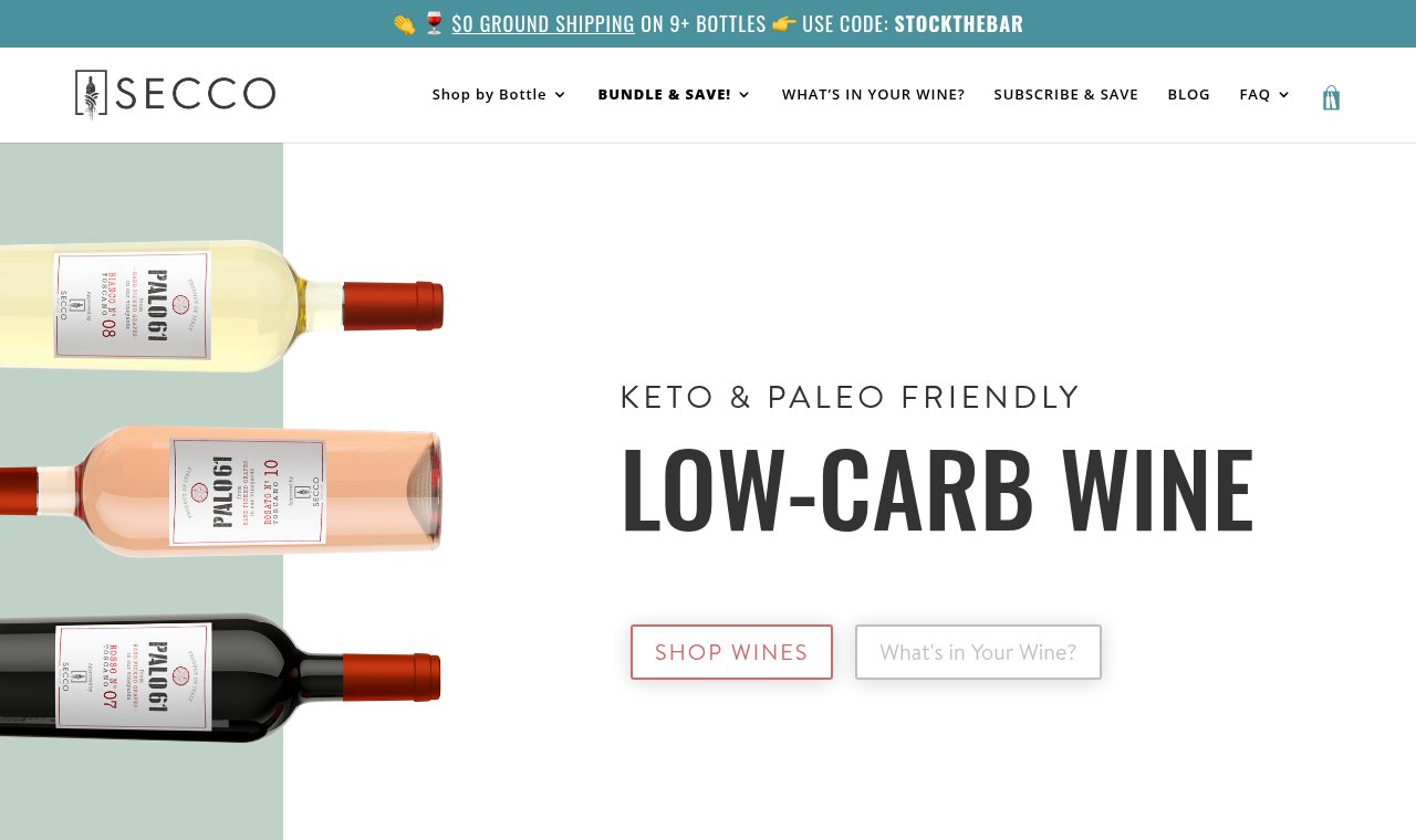 Secco homepage with PALO61 keto and paleo friendly low-carb wines